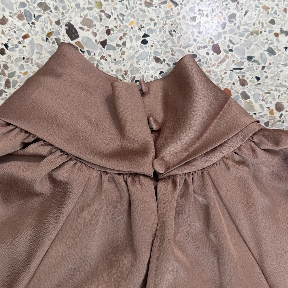 NWT Zara beige high neck long sleeve satin silky blouse small s - Picture 7 of 11
